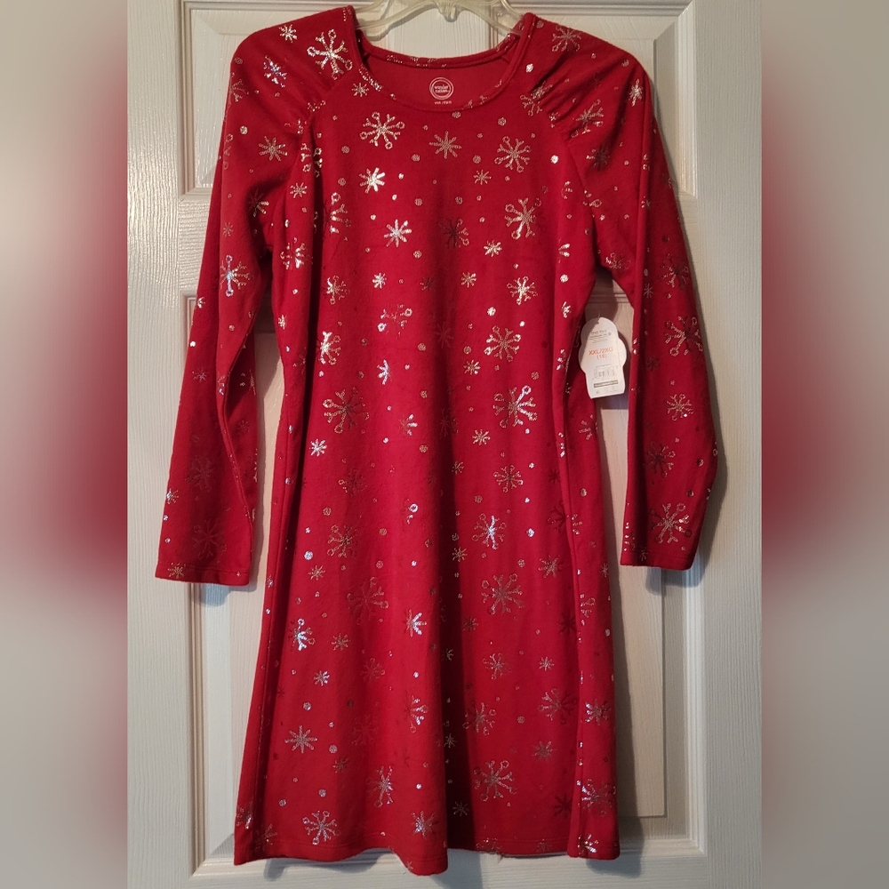 Red Dress with Silver Snowflake Accents Girls Plus Size